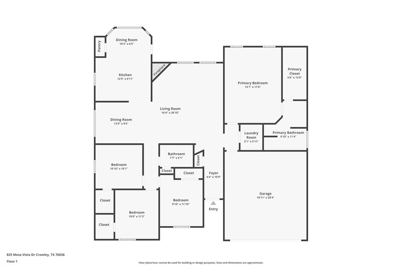 1,850/Mo, 825 Mesa Vista Dr Crowley, TX 76036 Floor Plan View