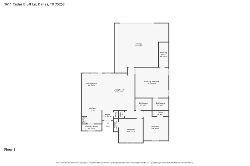 1,745/Mo, 1611 Cedar Bluff Ln Dallas, TX 75253 Floor Plan View