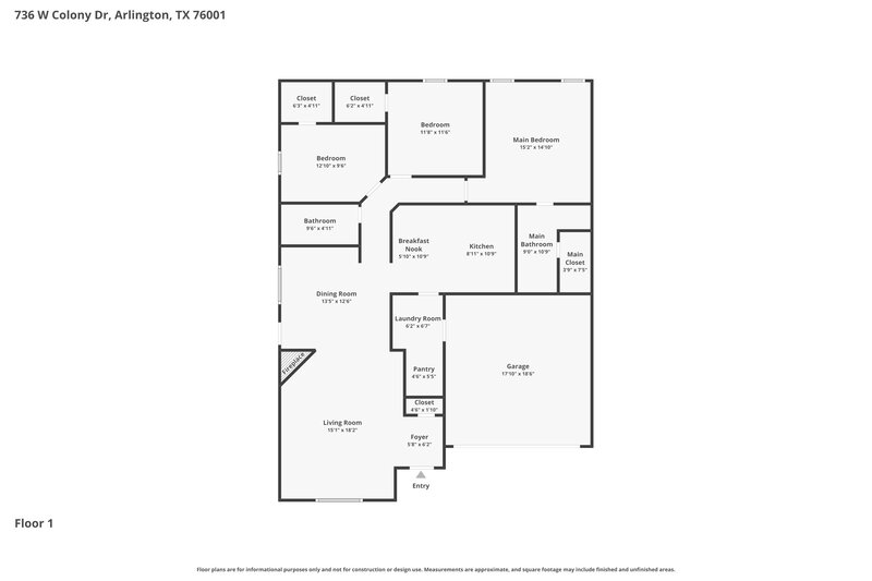 2,095/Mo, 736 W Colony Dr Arlington, TX 76001 Floor Plan View