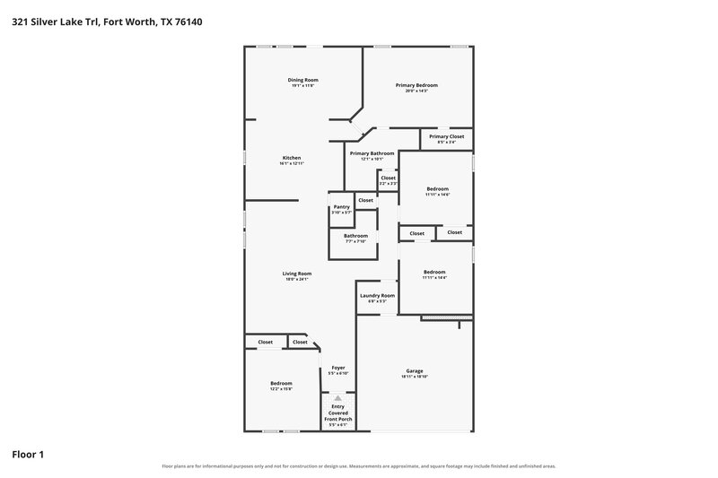 2,220/Mo, 321 Silver Lake Trl Fort Worth, TX 76140 Floor Plan View