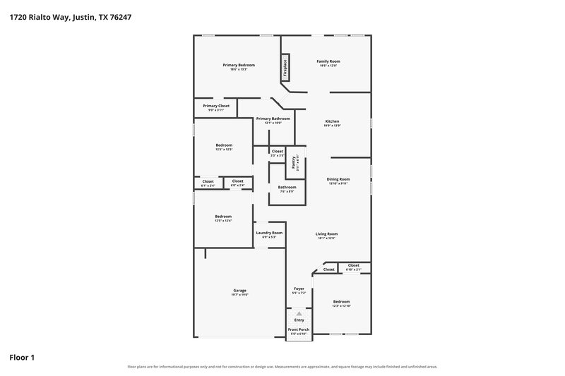 2,135/Mo, 1720 Rialto Way Justin, TX 76247 Floor Plan View