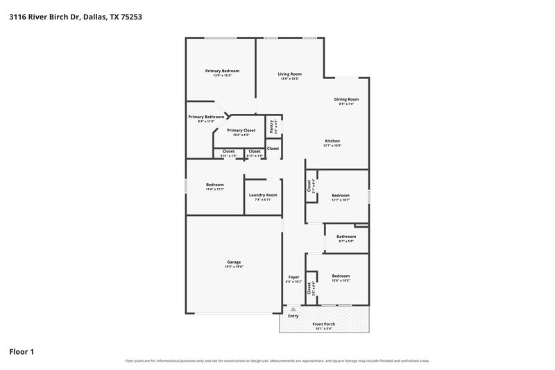 2,240/Mo, 3116 River Birch Dr Dallas, TX 75253 Floor Plan View
