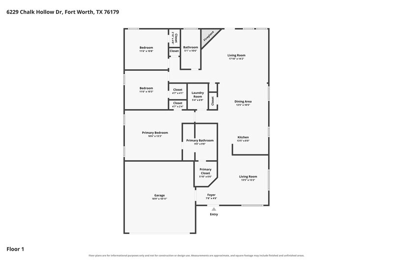 2,205/Mo, 6229 Chalk Hollow Dr Fort Worth, TX 76179 Floor Plan View