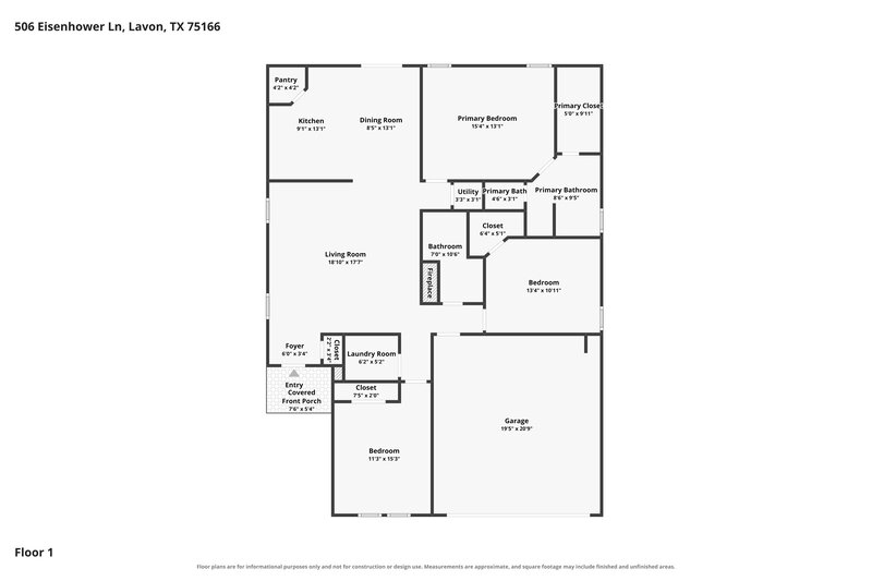1,995/Mo, 506 Eisenhower Ln Lavon, TX 75166 Floor Plan View