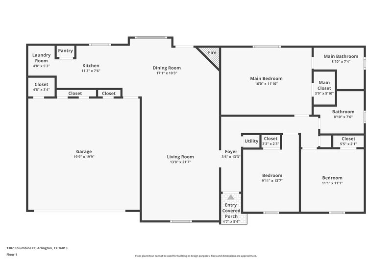 1,815/Mo, 1307 Columbine Ct Arlington, TX 76013 Floor Plan View