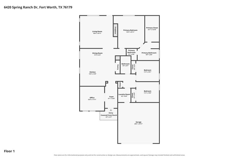1,855/Mo, 6420 Spring Ranch Dr Fort Worth, TX 76179 Floor Plan View