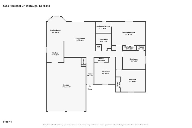 1,975/Mo, 6053 Herschel Dr Watauga, TX 76148 Floor Plan View