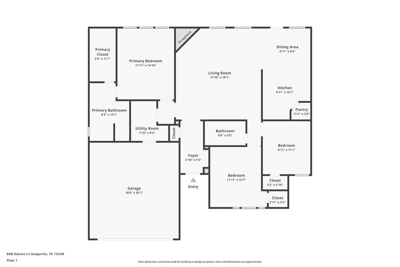 1,950/Mo, 808 Dakota Ln Seagoville, TX 75159 Floorplan View