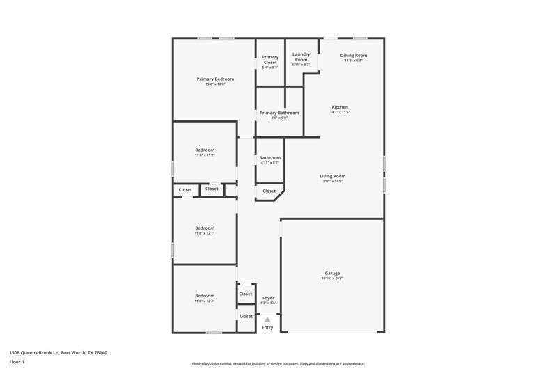 1,985/Mo, 1508 Queens Brook Ln Fort Worth, TX 76140 Floor Plan View