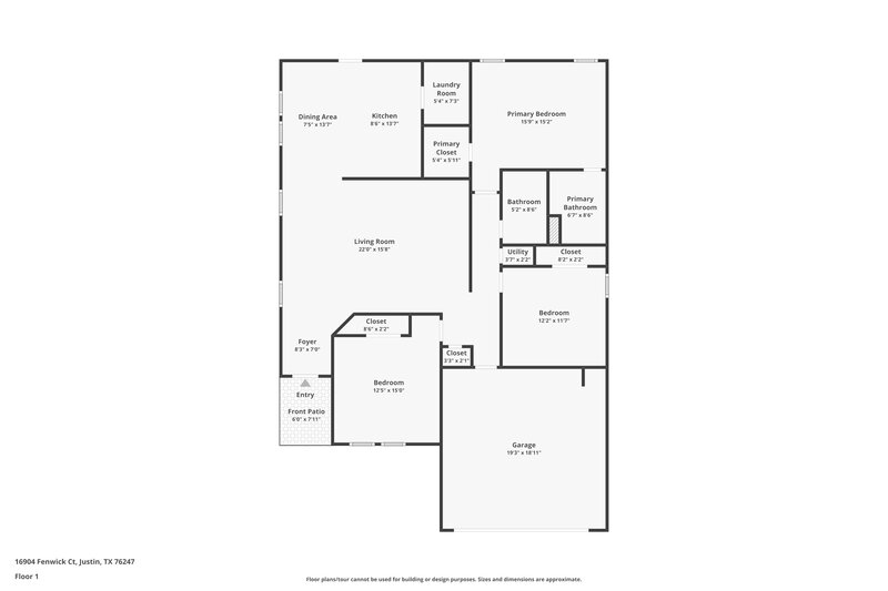 1,810/Mo, 16904 Fenwick Ct Justin, TX 76247 Floor Plan View