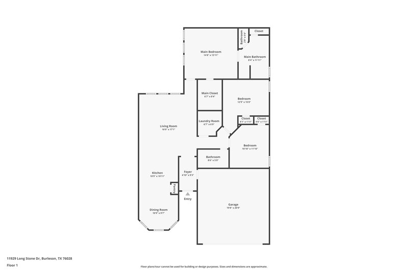 1,900/Mo, 11929 Long Stone Dr Burleson, TX 76028 Floor Plan View