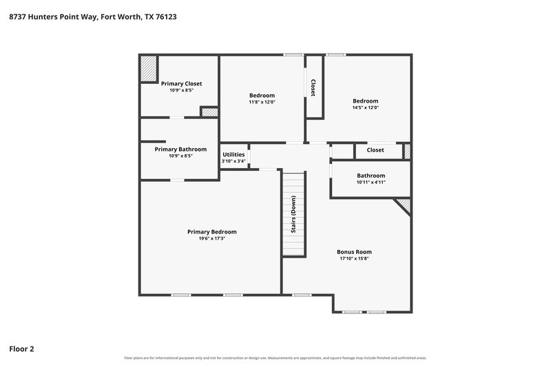 2,170/Mo, 8737 Hunters Point Way Fort Worth, TX 76123 Floor Plan View 2
