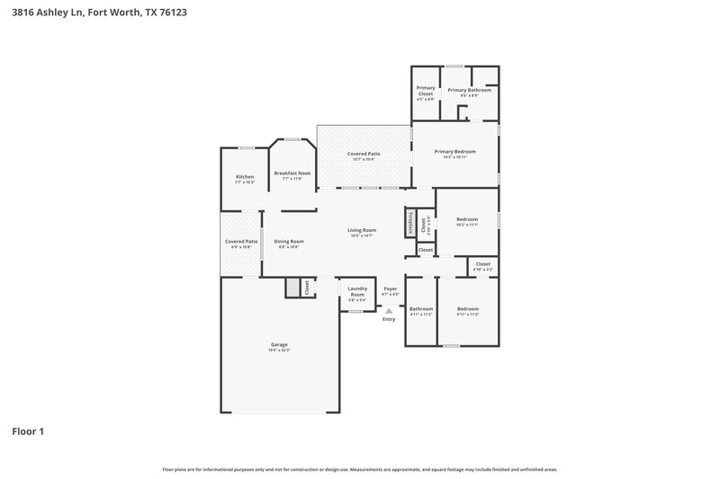 2,060/Mo, 3816 Ashley Ln Fort Worth, TX 76123 Floor Plan View