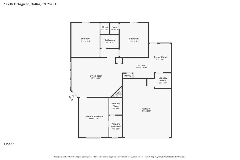1,945/Mo, 12248 Ortega St Dallas, TX 75253 Floor Plan View