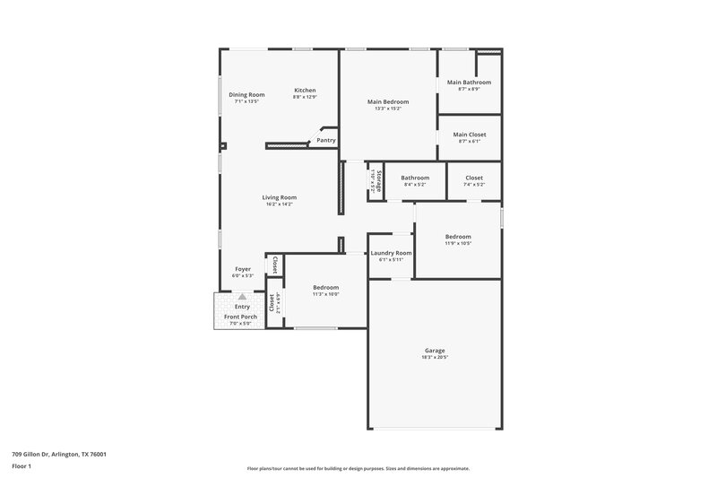 2,080/Mo, 709 Gillon Dr Arlington, TX 76001 Floor Plan View