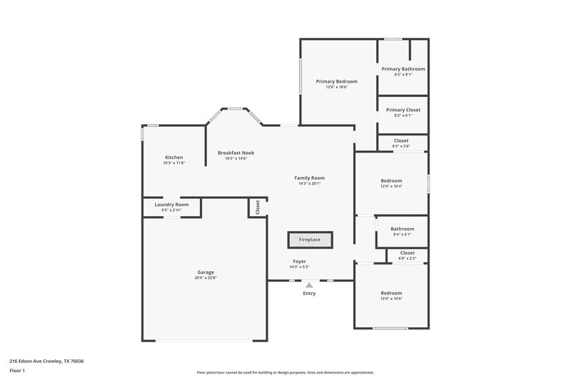 2,030/Mo, 216 Edson Ave Crowley, TX 76036 Floor Plan View