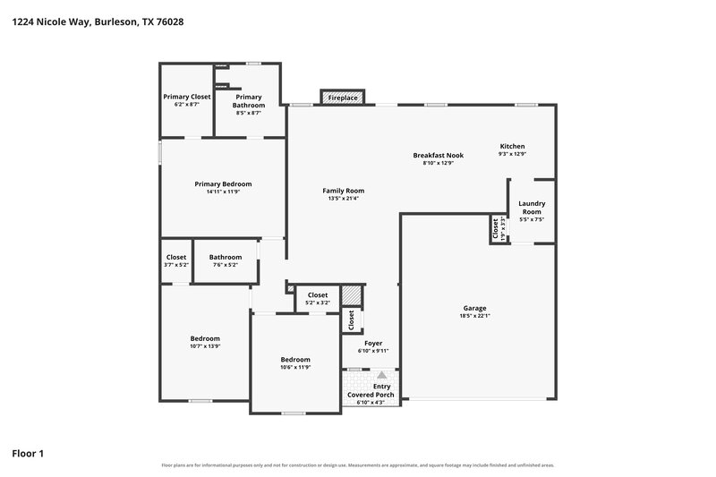 1,705/Mo, 1224 Nicole Way Burleson, TX 76028 Floor Plan View