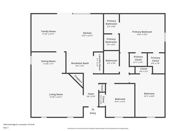 2,540/Mo, 1385 Southridge Dr Lancaster, TX 75146 Floor Plan View