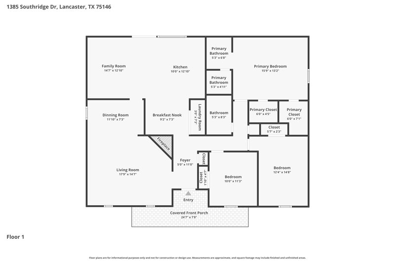 2,055/Mo, 1385 Southridge Dr Lancaster, TX 75146 Floor Plan View
