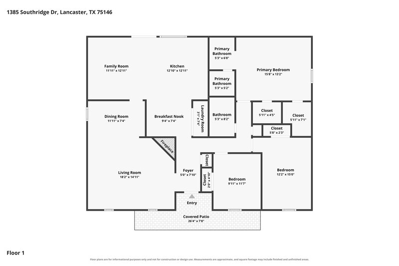 1,960/Mo, 1385 Southridge Dr Lancaster, TX 75146 Floor Plan View