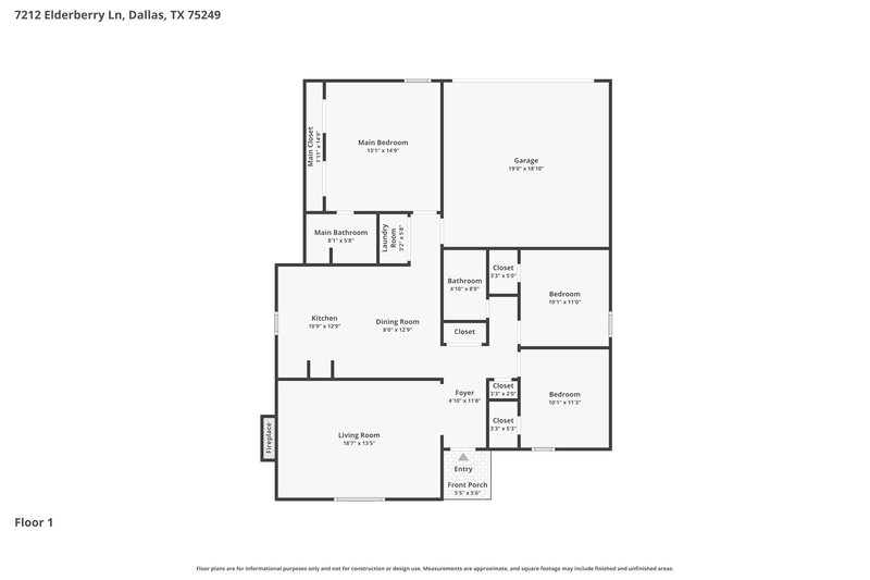 1,995/Mo, 7212 Elderberry Ln Dallas, TX 75249 Floor Plan View