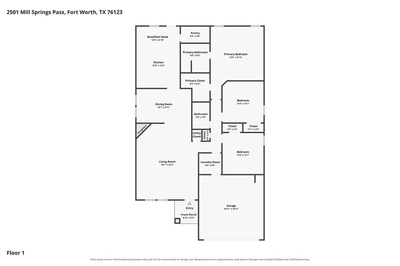 2,275/Mo, 2501 Mill Springs Pass Fort Worth, TX 76123 Floor Plan View