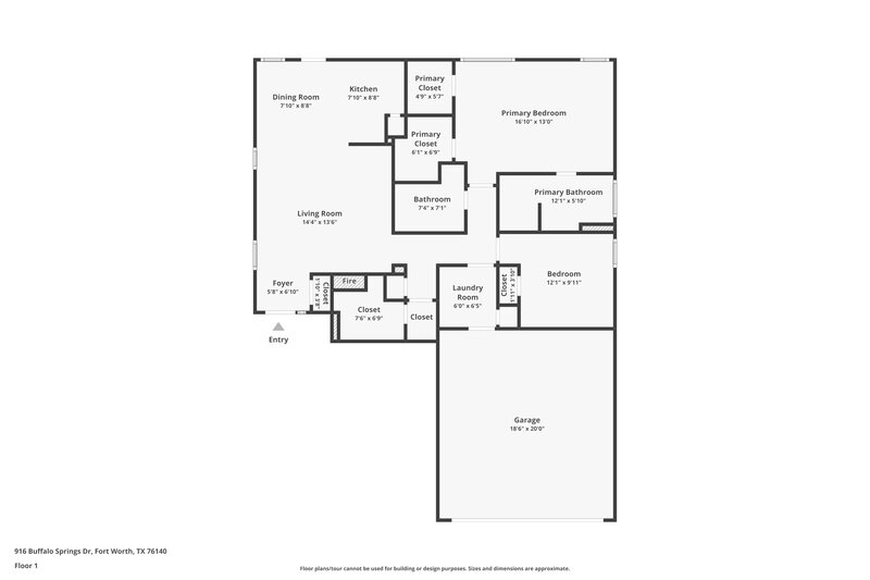 1,860/Mo, 916 Buffalo Springs Dr Fort Worth, TX 76140 Floor Plan View