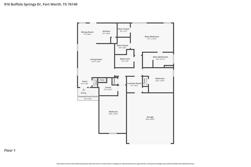 1,930/Mo, 916 Buffalo Springs Dr Fort Worth, TX 76140 Floor Plan View