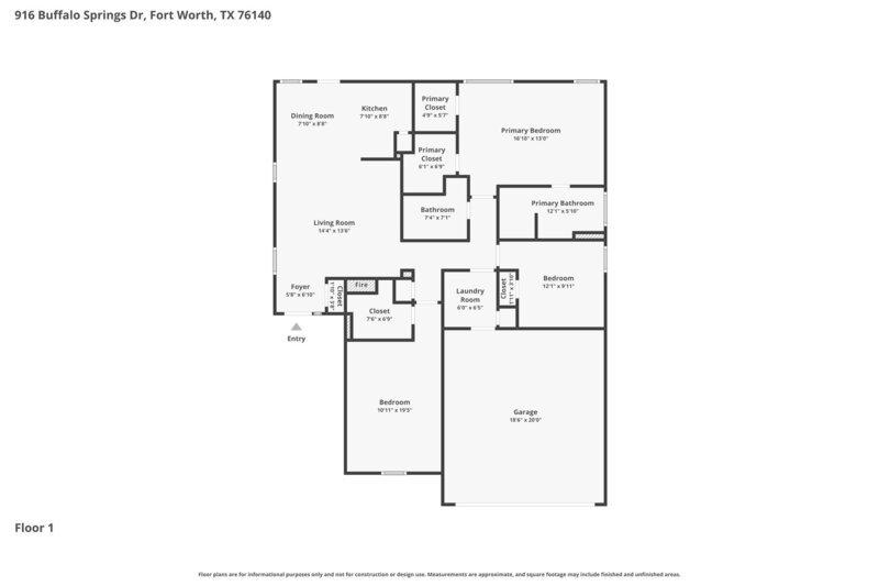 1,795/Mo, 916 Buffalo Springs Dr Fort Worth, TX 76140 Floorplan View