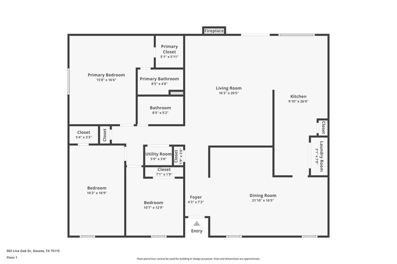 2,065/Mo, 902 Live Oak Dr Desoto, TX 75115 Floor Plan View