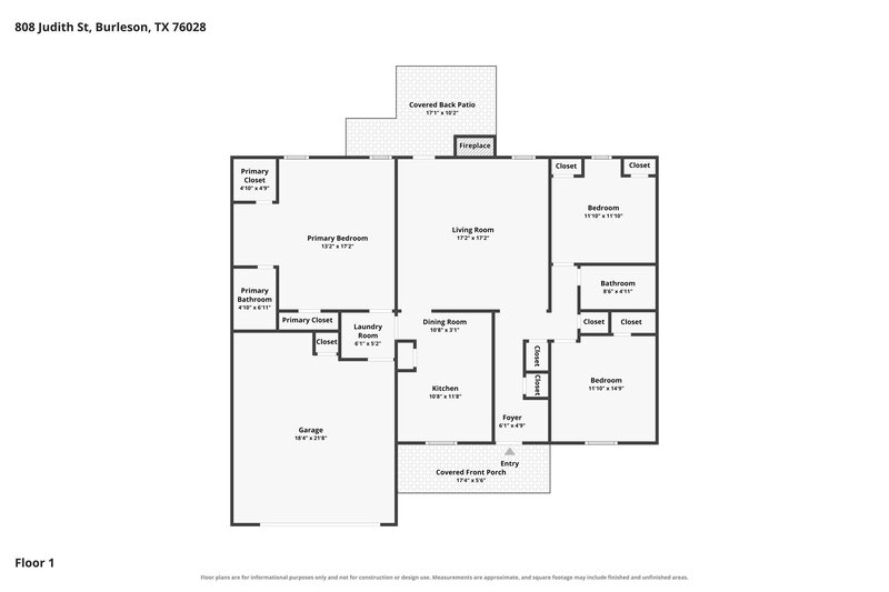 1,975/Mo, 808 Judith Street Burleson, TX 76028 Floor Plan View