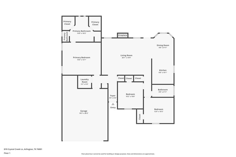 2,240/Mo, 819 Crystal Creek Ln Arlington, TX 76001 Floor Plan View