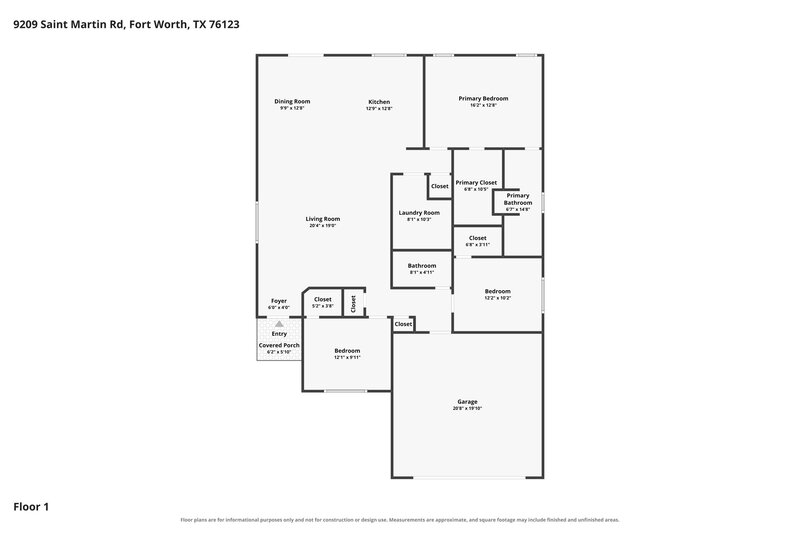 2,075/Mo, 9209 Saint Martin Road Fort Worth, TX 76123 Floor Plan View