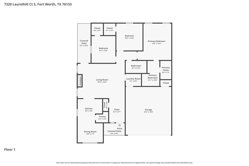 1,945/Mo, 7320 Laurelhill CT S Fort Worth, TX 76133 Floor Plan View