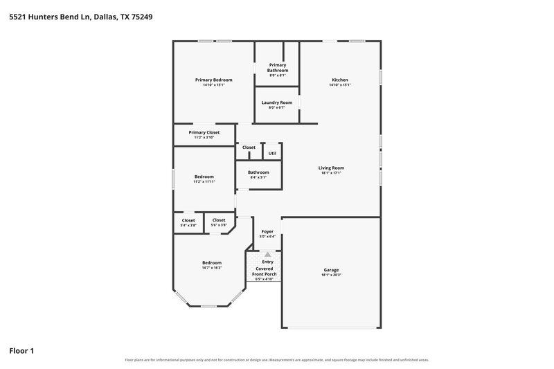 2,160/Mo, 5521 Hunters Bend Ln Dallas, TX 75249 Floor Plan View