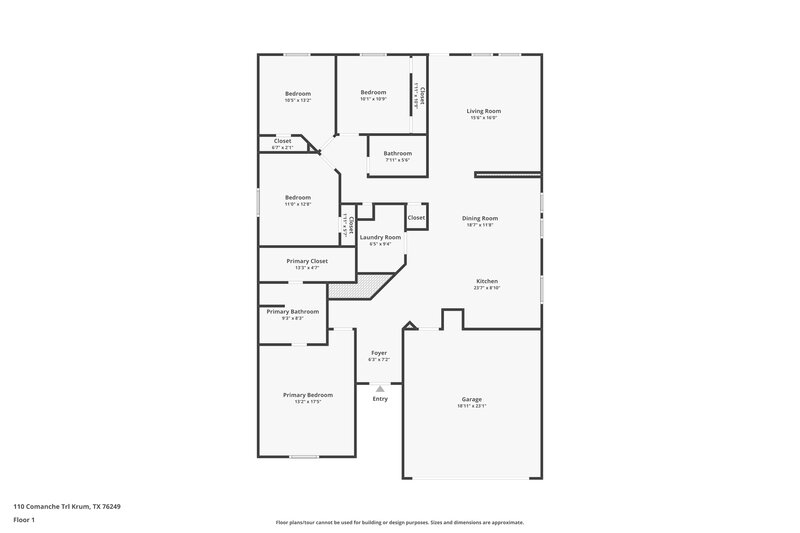 2,005/Mo, 110 Comanche Trail Krum, TX 76249 Floorplan View