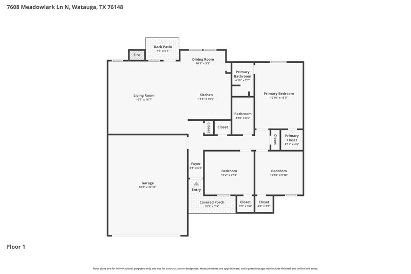1,925/Mo, 7608 Meadowlark Ln N Watauga, TX 76148 Floor Plan View