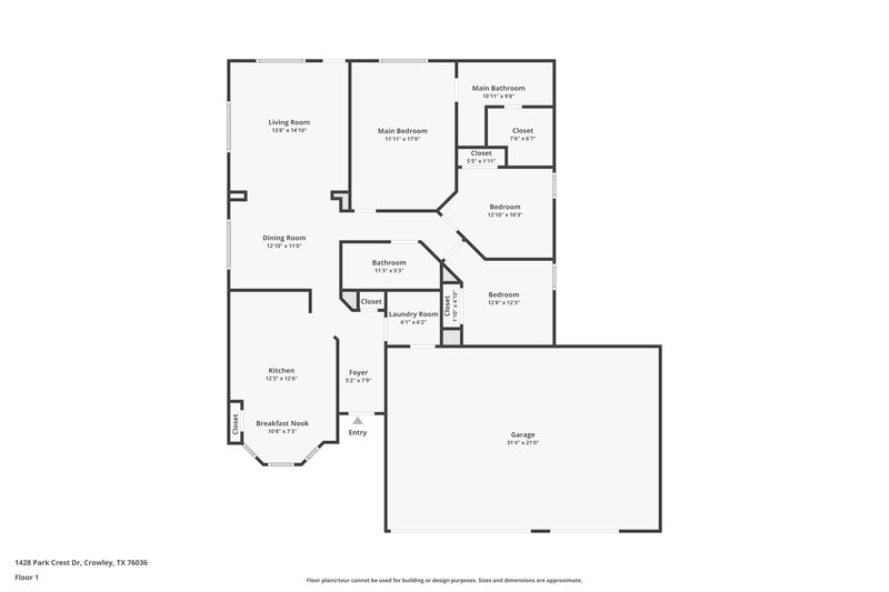 2,110/Mo, 1428 Park Crest Drive Crowley, TX 76036 Floor Plan View