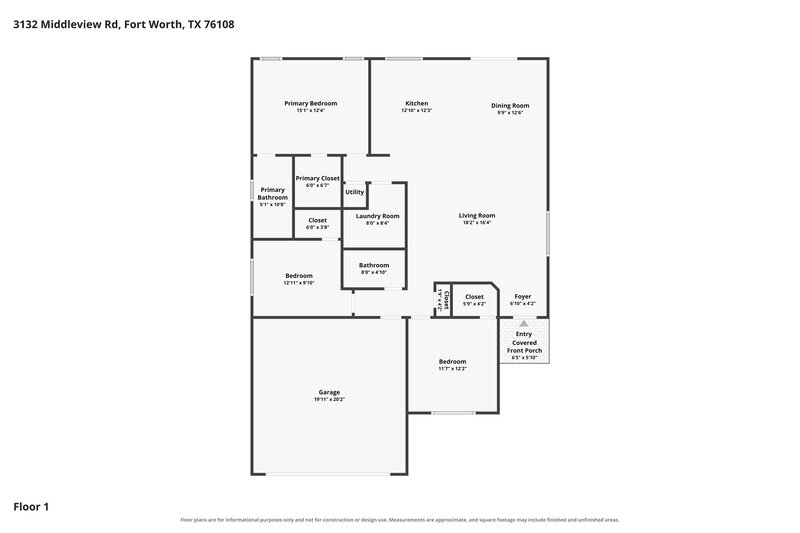2,105/Mo, 3132 Middleview Road Fort Worth, TX 76108 Floor Plan View