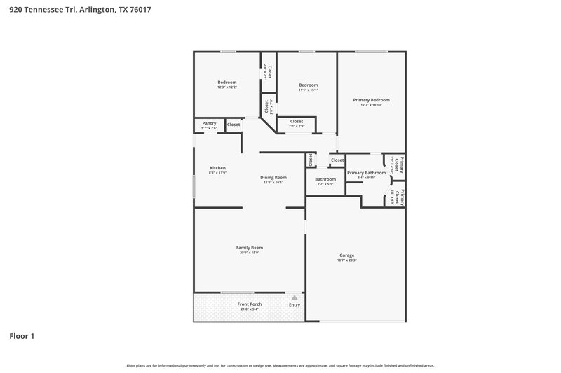 2,200/Mo, 920 Tennessee Trail Arlington, TX 76017 Floor Plan View