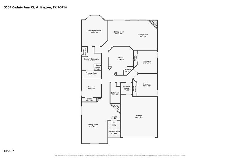 2,320/Mo, 3507 Cydnie Ann Ct Arlington, TX 76014 Floorplan View