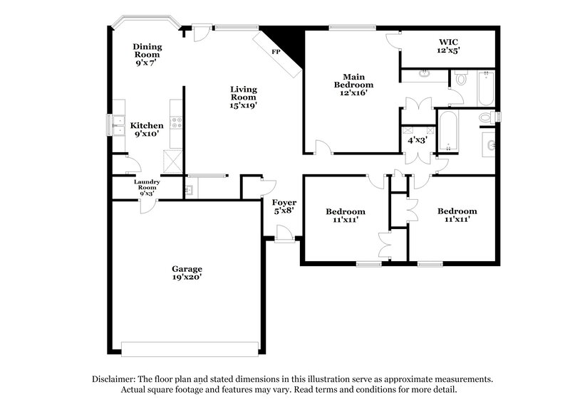 2,090/Mo, 3400 Meadowmoor St. Fort Worth, TX 76133 Floor Plan View