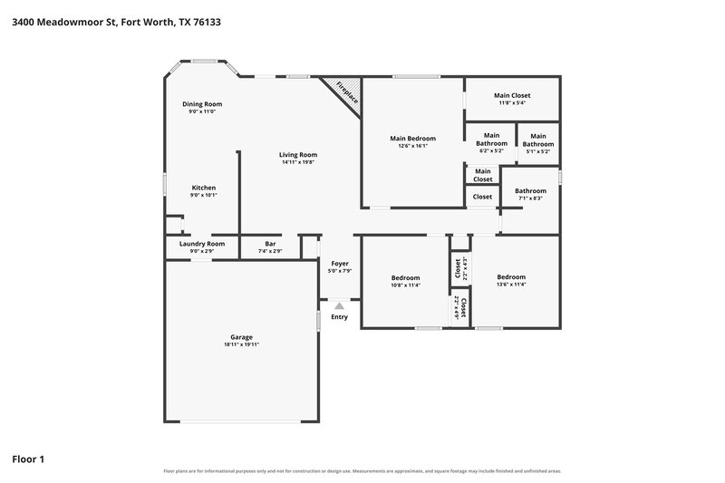 0/Mo, 3400 Meadowmoor St. Fort Worth, TX 76133 Floor Plan View