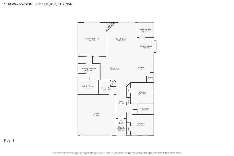 2,060/Mo, 1514 Wavecrest Glenn Heights, TX 75154 Floor Plan View