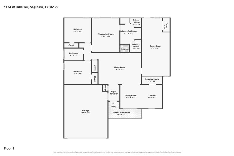 1,945/Mo, 1124 W Hills Terrace Saginaw, TX 76179 Floorplan View