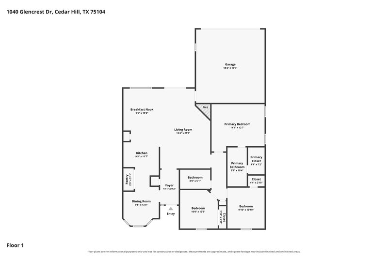 2,120/Mo, 1040 Glencrest Dr. Cedar Hill, TX 75104 Floor Plan View