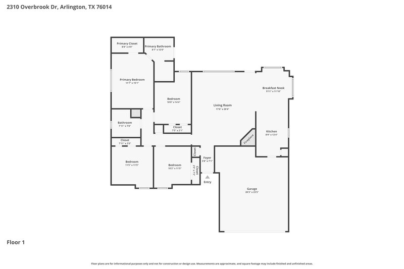 2,250/Mo, 2310 Overbrook Dr Arlington, TX 76014 Floor Plan View