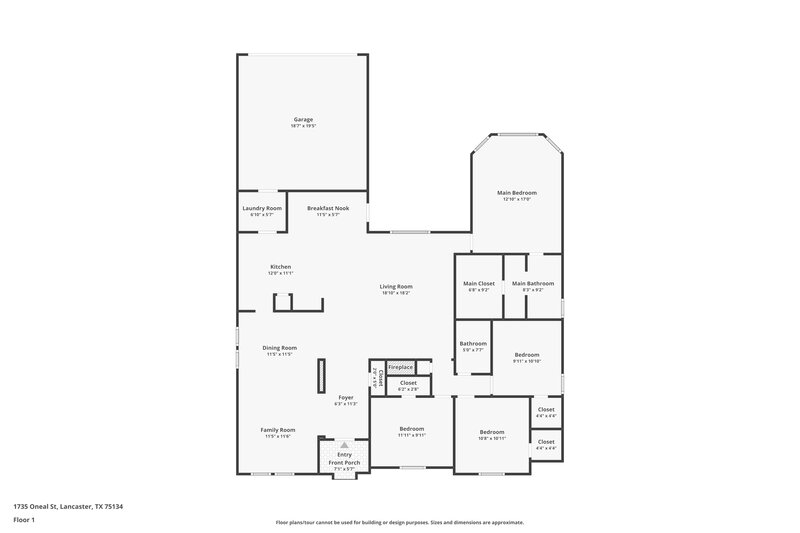 2,140/Mo, 1735 Oneal Street Lancaster, TX 75134 Floor Plan View