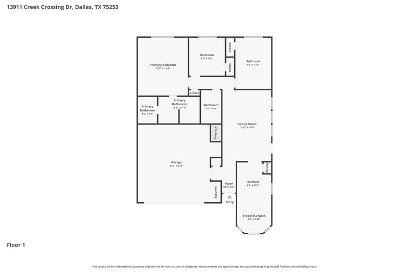 1,900/Mo, 13911 Creek Crossing Dr. Dallas, TX 75253 Floor Plan View