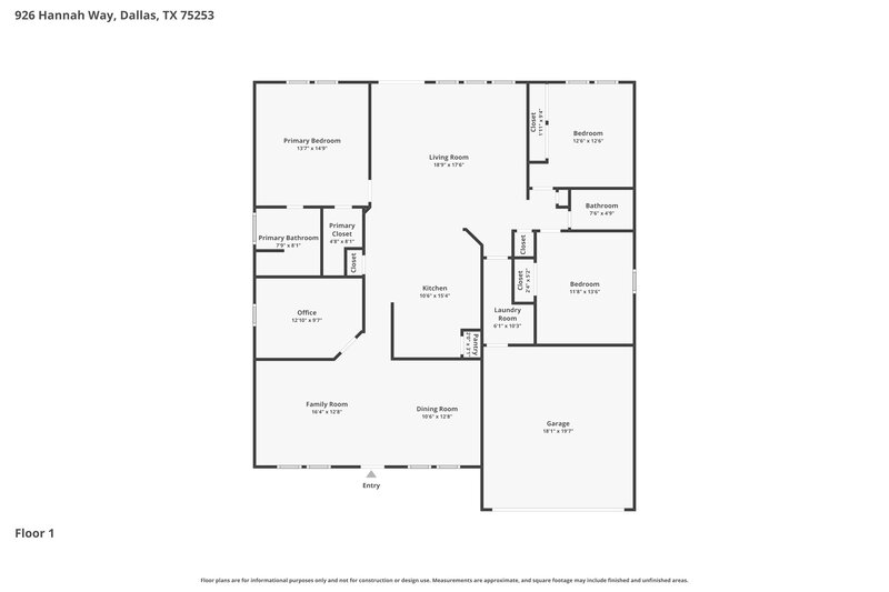 2,195/Mo, 926 Hannah Way Dallas, TX 75253 Floor Plan View